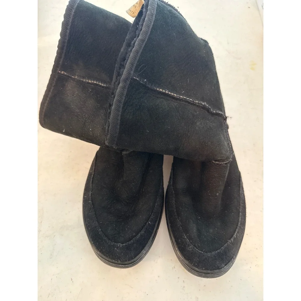 Original UGG Australia Black Suede Shearling Boots Pure Wool Pile Womens 8